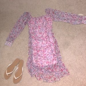 Lantern Sleeve Ruched Floral Bodycon Dress